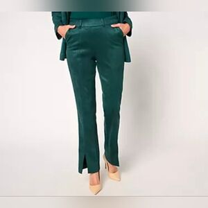Isaac Mizrahi Live! Estate Stretch Faux Suede Bootcut Pants Dark Emerald Large